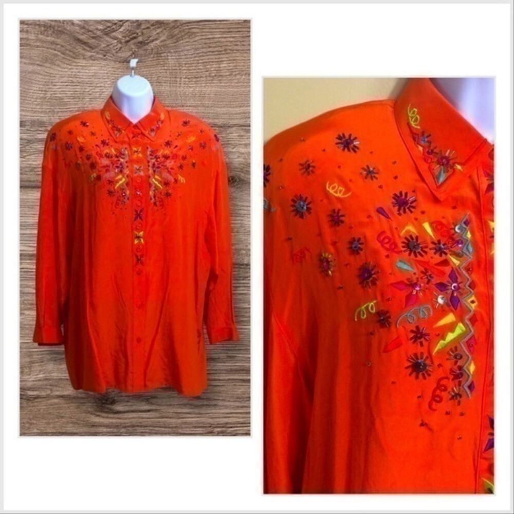 Vintage 90s I.B. diffusion oversized silk button down shirt Size 8 Orange